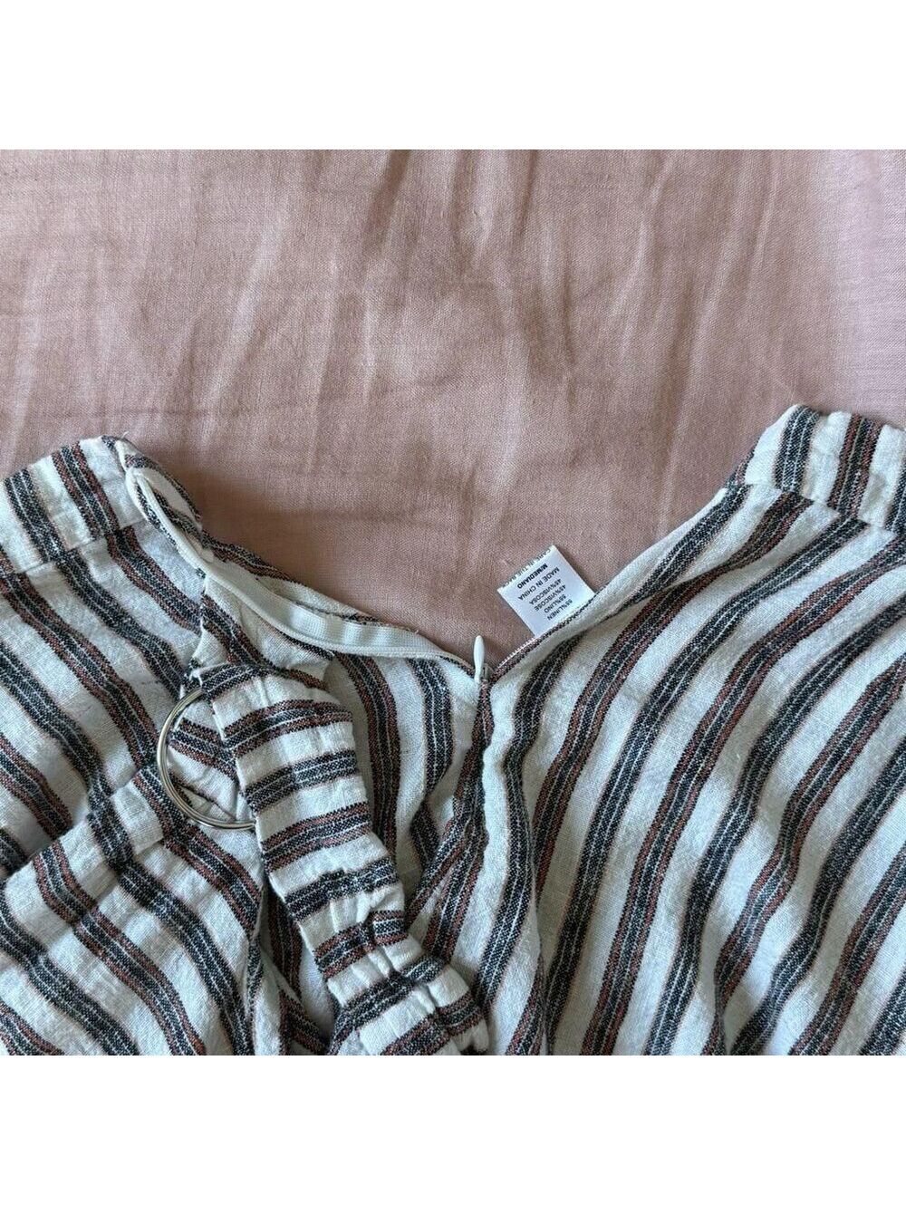 Love Tree Striped Wrap Shorts Buckle Detail White Black Women's Size M - Picture 4 of 5